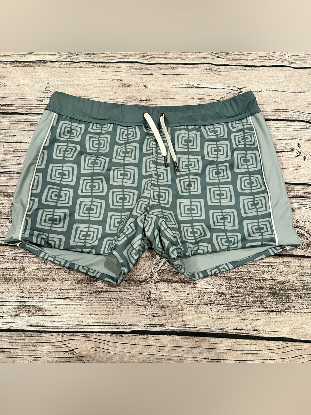 Dandy Del Mar Men's Geometric Swim Trunks in Teal Size XL 4” inseam